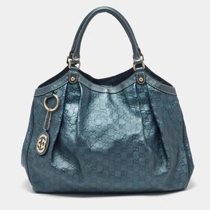 Gucci Metallic Blue Guccissima Leather Large Sukey Tote
